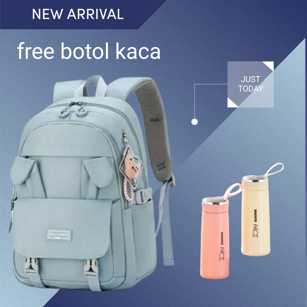 TAS RANSEL WANITA KOREA CIKUNEK ANTI AIR HITAM ELLESMA TA395B5 BACKPACK SEKOLAH KERJA BESAR BANDUNG ORI