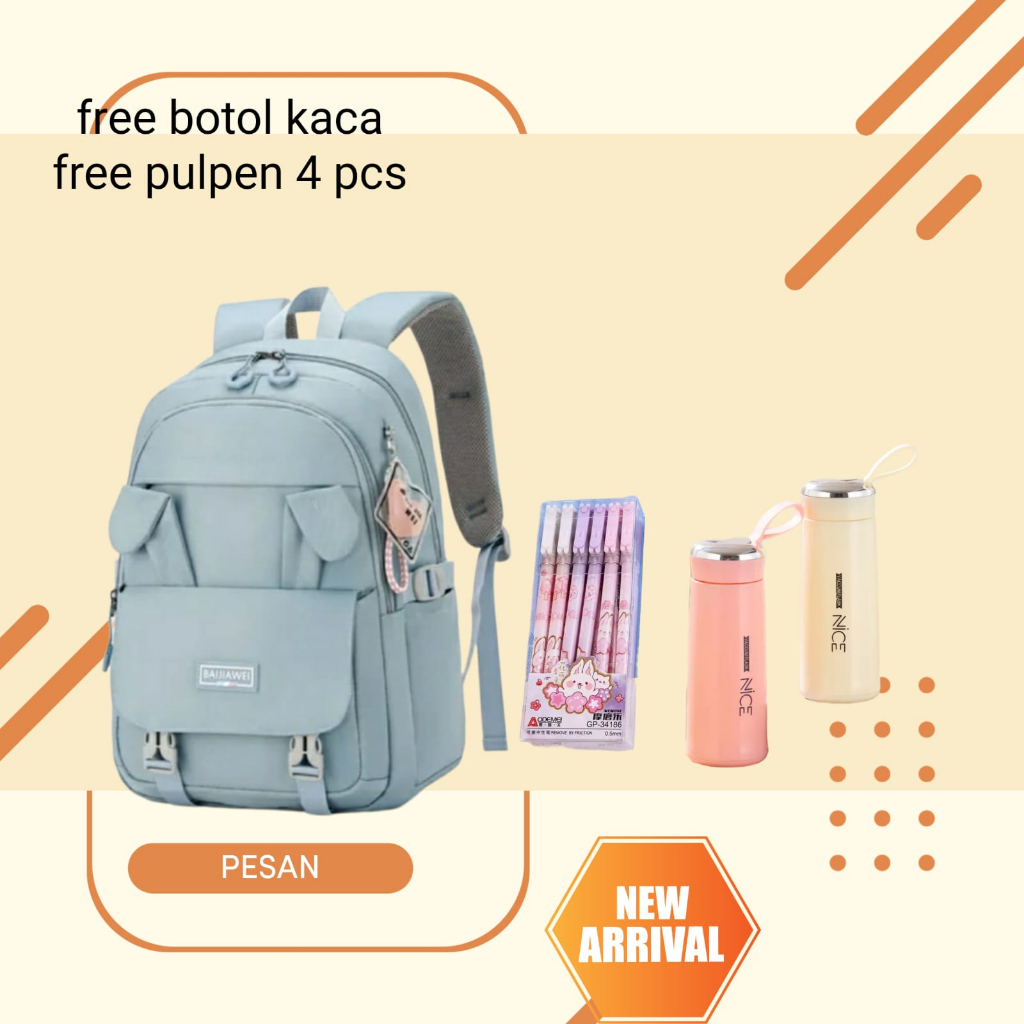 TAS RANSEL WANITA KOREA CIKUNEK ANTI AIR HITAM ELLESMA TA395B5 BACKPACK SEKOLAH KERJA BESAR BANDUNG ORI