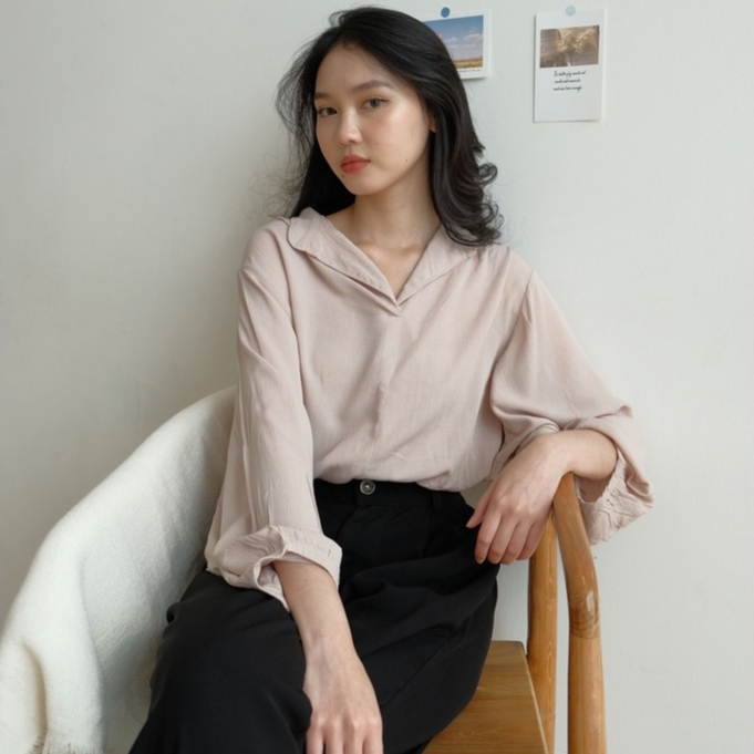 Daisy Kemeja Flowy Kantor Vneck Shirt Blouse Kemeja Oversize