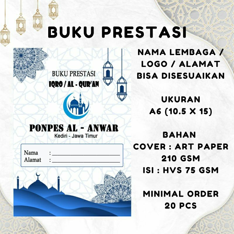 

BUKU PRESTASI SANTRI CUSTOM MURAH BIRU A6 (SAMPUL ART PAPER)