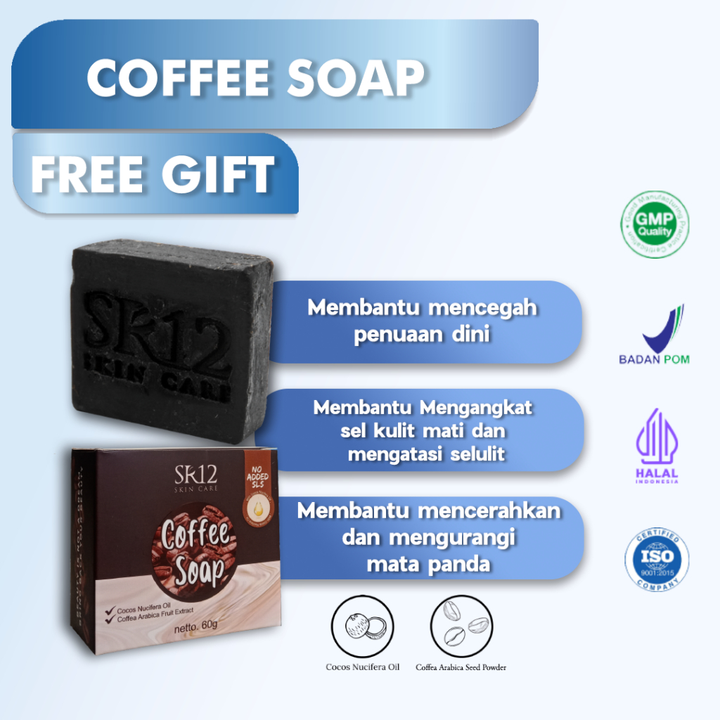 COFFEE SOAP SR12 HERBAL SKINCARE PEMUTIH WAJAH BERJERAWAT DAN FLEK HITAM