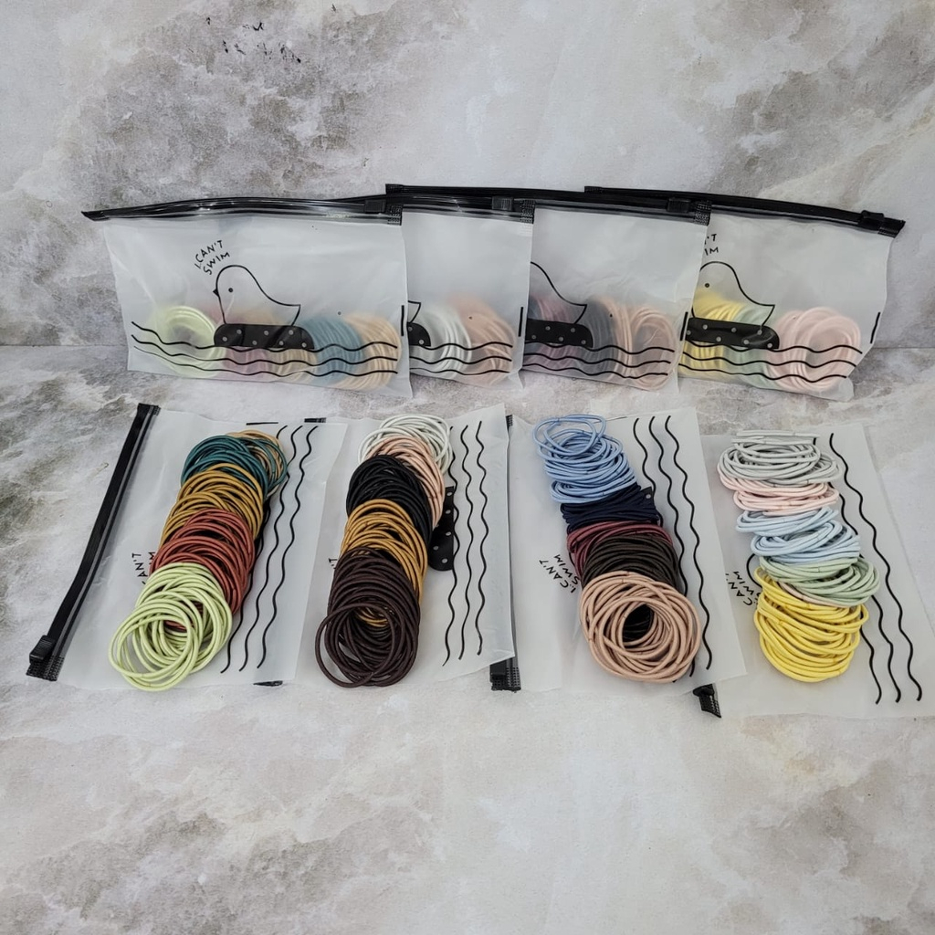 Ikat Rambut Karet Polos Elastis Gaya Korea Karet Gelang Kuciran Rambut Wanita 100pcs