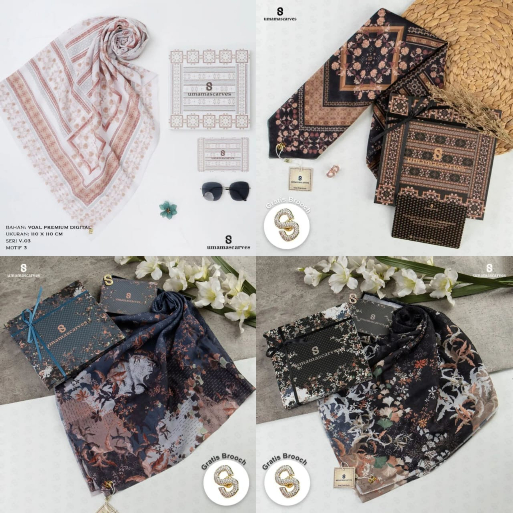 UMAMASCARVES VOAL DIGITAL PREMIUM PRINT MOTIF / Original Hijab Square Box Signature Jilbab Umama Scarves