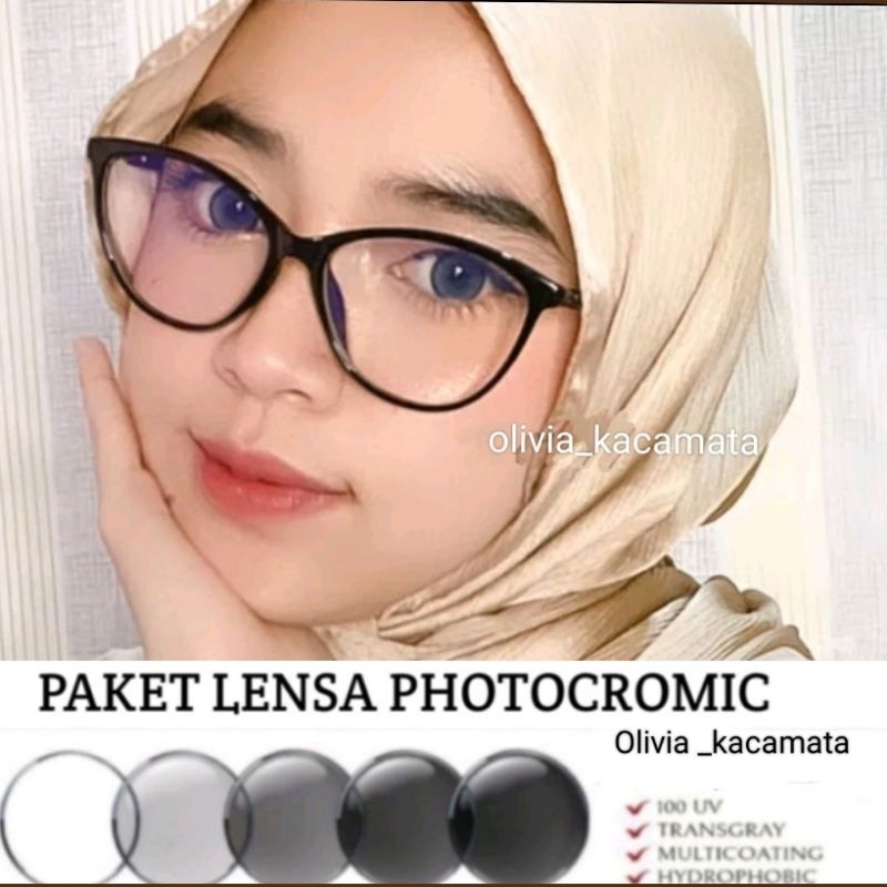 kacamata wanita untuk muka kecil dan sedang lensa bluecromic photocromic Blueray