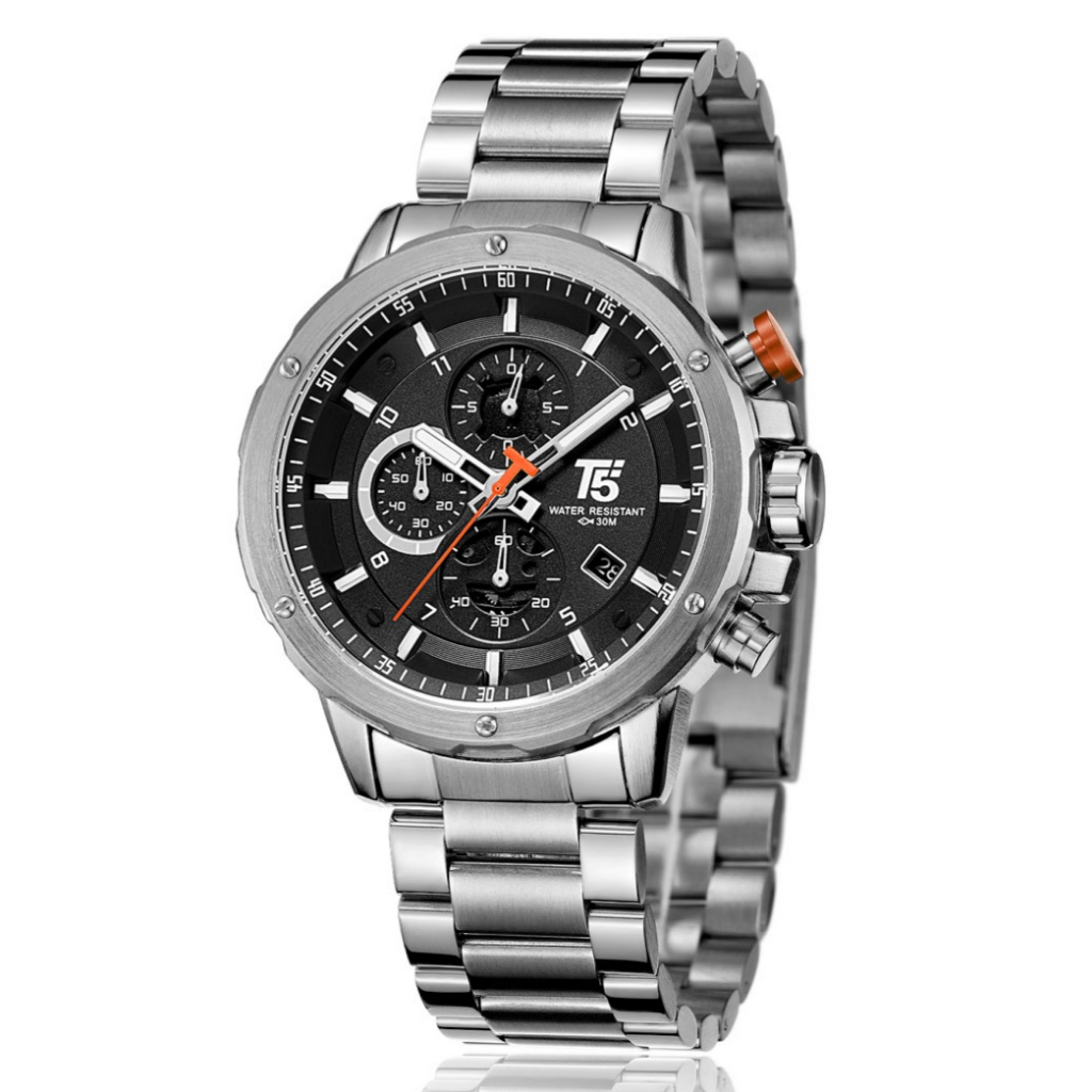 JAM TANGAN T5 H 3588G ORIGINAL CHRONOGRAPH STOPWATCH/JAM TANGAN PRIA RANTAI STAINLESS STEEL/