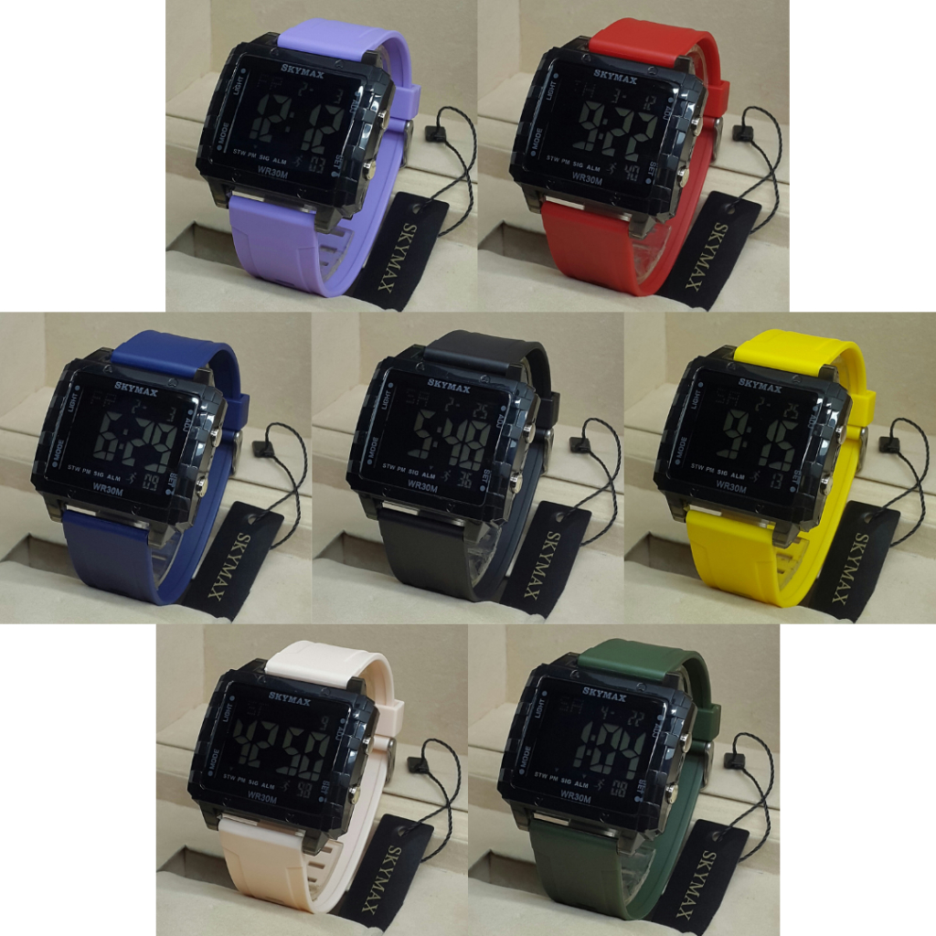 [COD] Jam Tangan Unisex SKYMAX Sporty Digital Case Segi Water Resistant Tahan Air