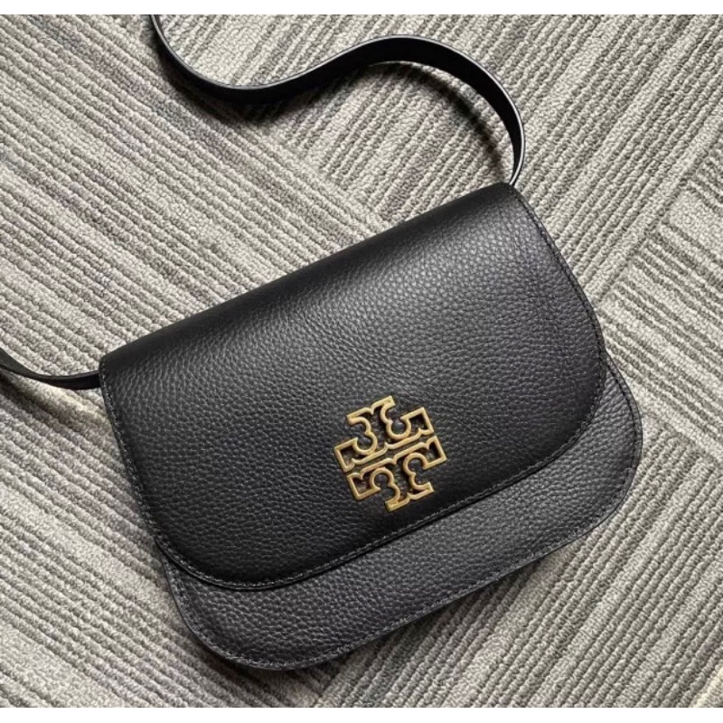 Tory Burch Black Leather With Gold Hardware Adjustable Strap Womens Britten Saddle TB 86838