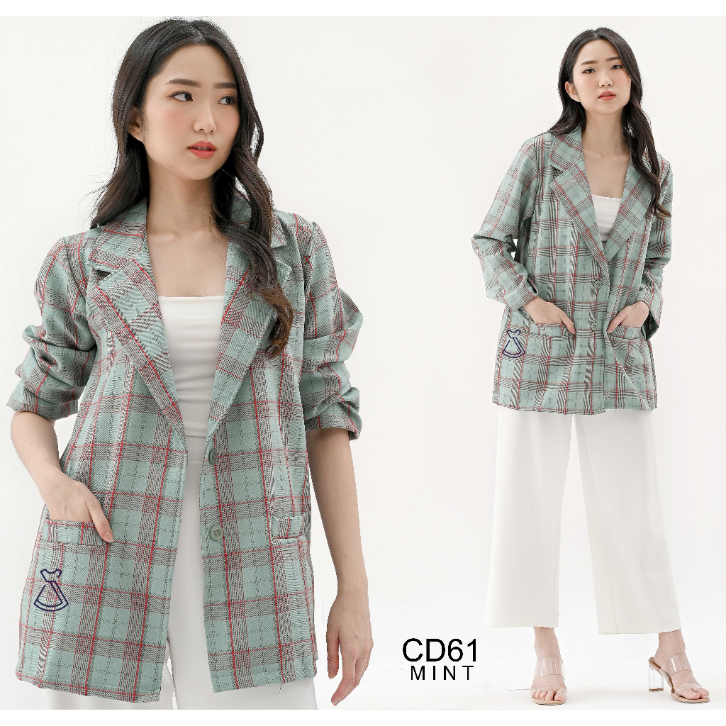 CD61 - Outer Blazer Linen Blazer Kotak Casual