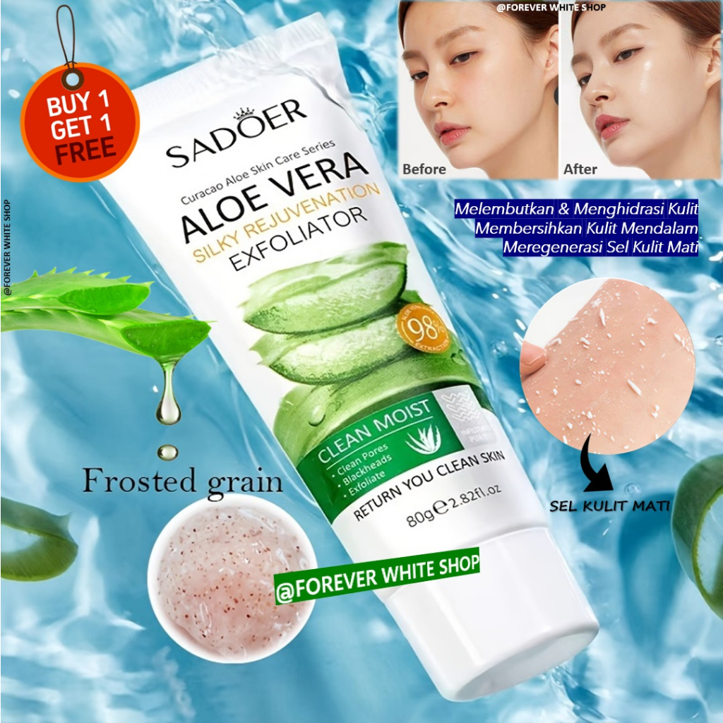 Beli 1 GRATIS 1  Sadoer Aloe Vera Soothing Gel Scrub 98% Exfoliator (FWS) / Aloe Vera Gel untuk Waja