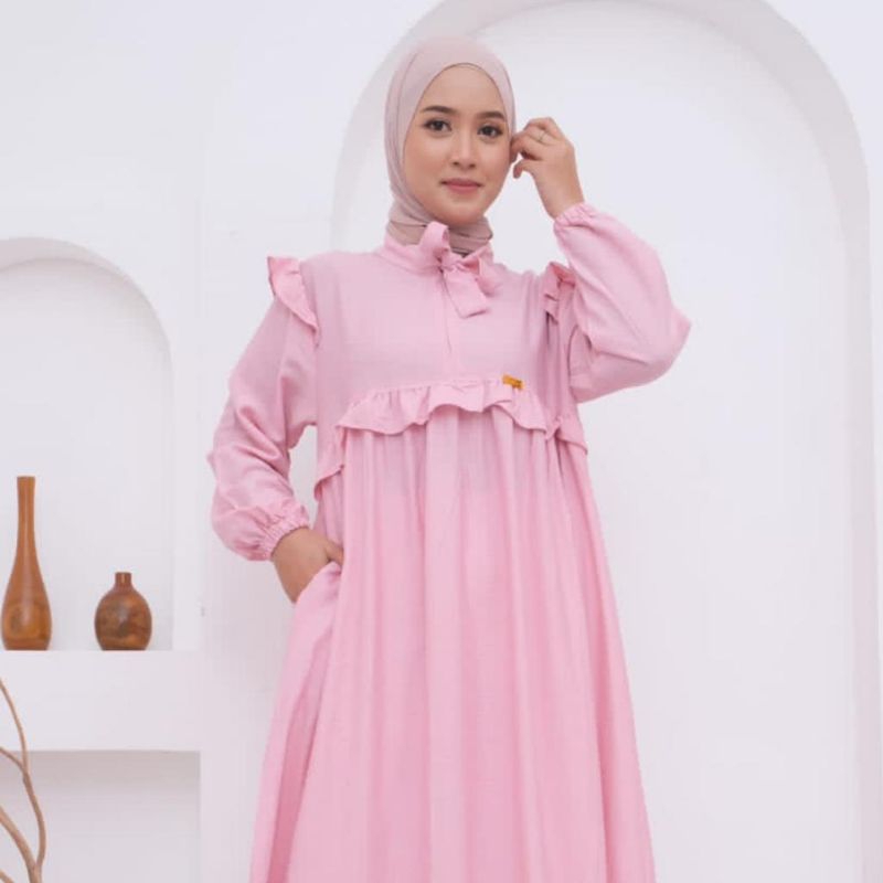 RIANA DRESS WANITA POLO LINEN / Dress Lebaran