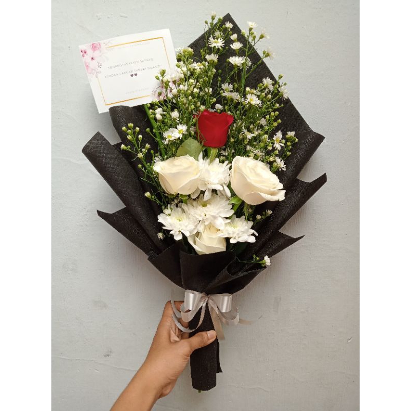 buket bunga mawar putih mix merah asli segar CIMAHI BDG PADALARANG