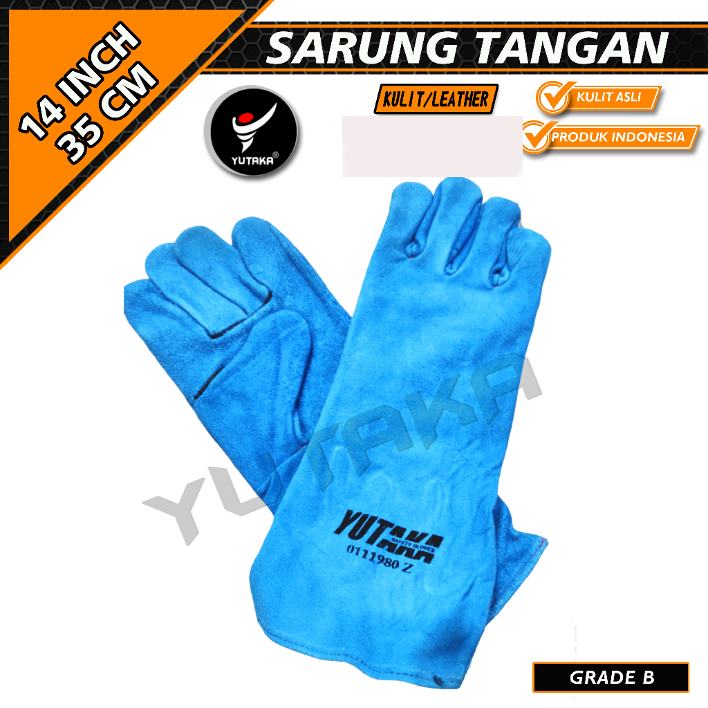 Sarung Tangan Las Yutaka 14 Inch termurah Hijau Tosca/sarung tangan murah kulit las yutaka termurah/sarung tangan las yutaka terlaris