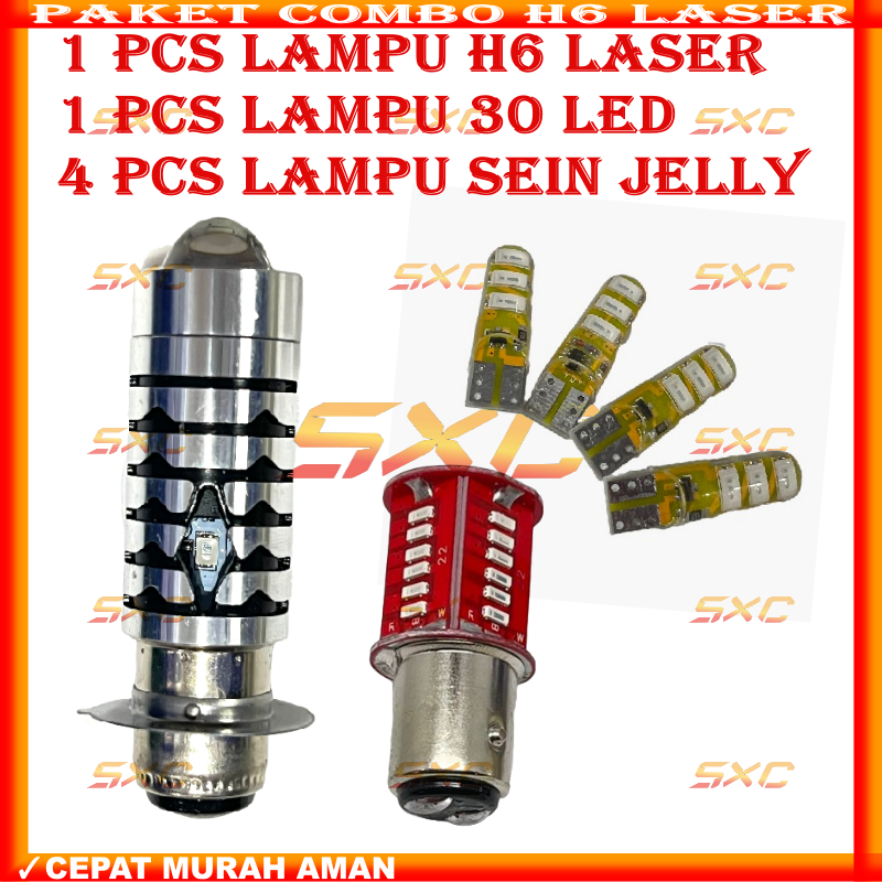 ORIGINAL COMBO PAKET HEMAT LAMPU MOTOR LED H6 LASER BOHLAM STOP 30 LED PLUS SEIN MOTOR | LAMPU DEPAN