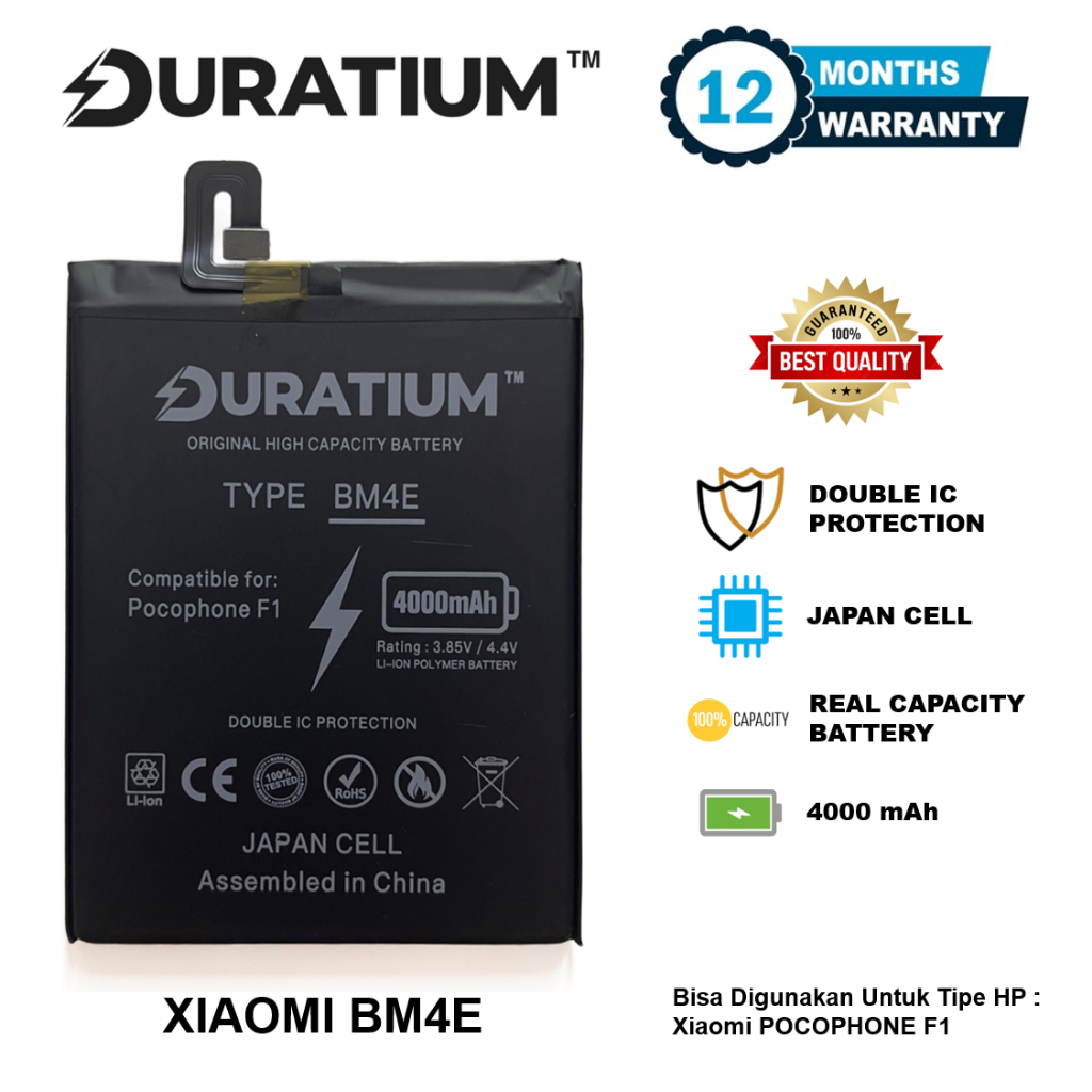 Baterai Duratium Xiaomi Pocophone F1 BM4E BM 4E Poco 4000 mAh Focophone F1 Mi F1 Garansi Resmi Original Batre Batrai Battery HP