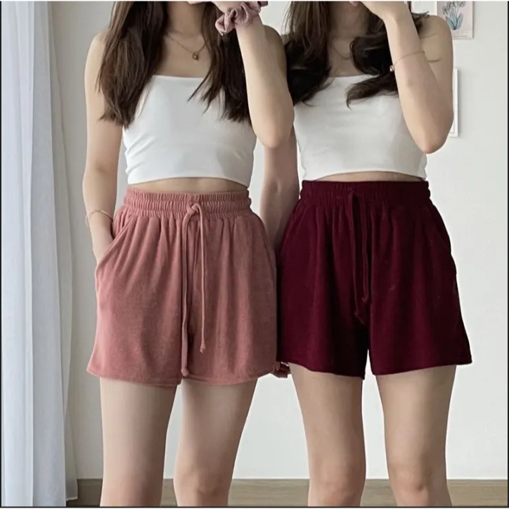 CELANA PENDEK Wanita Tali Karet Short Pant Bahan Fleece | Celana Santay Pendek Wanita | Celana Wanita Ala Korea