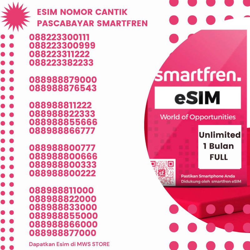 [FREE ONGKIR] ESIM NOMOR CANTIK SMARTFREN PASCABAYAR Free Paket Internet Bisa Pilih Nomor Sendiri