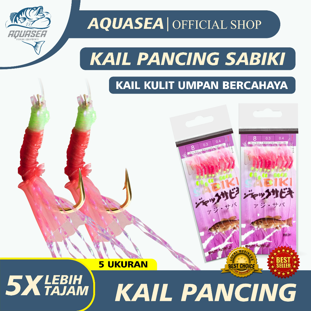 AQUASEA - 6 In 1 Kail Umpan Pancing Sabiki Kotrekan Dengan  Kilap Bercahaya Kotrekan Karet Shihang