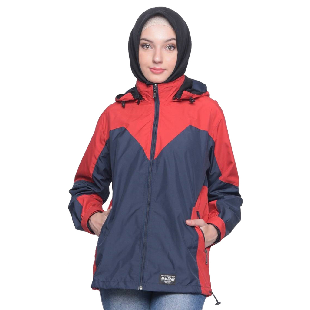 Justrue Jaket Wanita Outdoor Jacket Gunung Waterproof Marun Navy