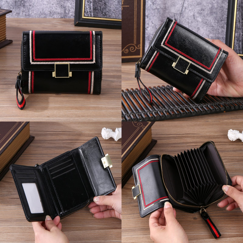 DOMPET LIPAT WANITA KULIT IMPORT KEKINIAN LUCU MURAH SIMPLE BRANDED BATAM HITAM CYBELA WA695B5 MINI SLOT KARTU KECIL RESLETING KOIN PENDEK REMAJA KOREA CEWEK PREMIUM