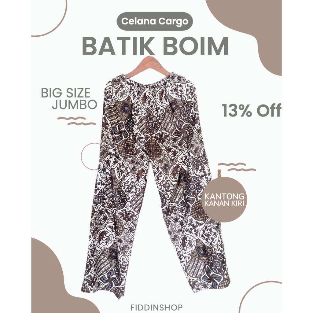 Celana Batik BOIM Jumbo Celana Panjang Pria Wanita Boim Cargo Bahan Katun Rayon Adem dan Cocok untuk Santai Kargo Kantong Kanan Kiri