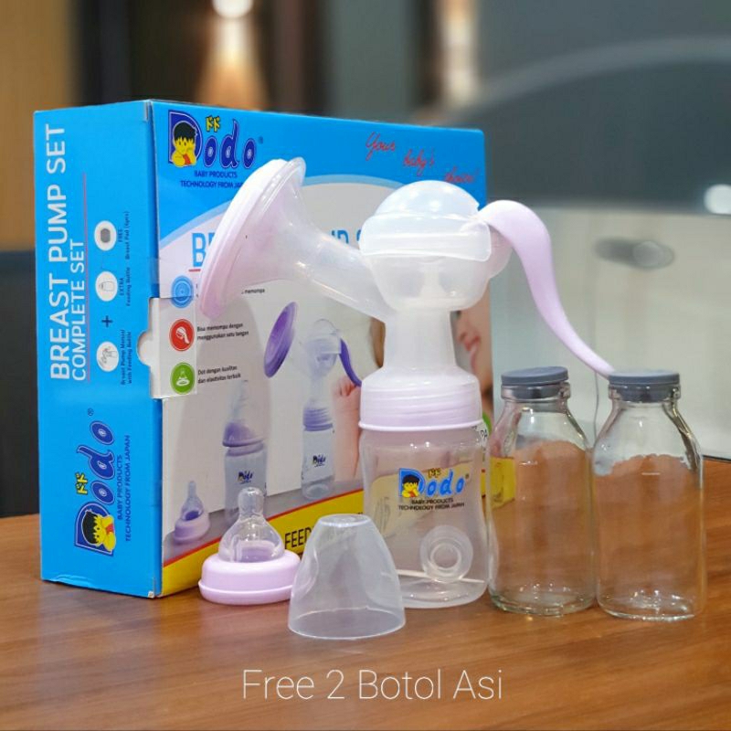1 Set Pompa Asi Manual + 2 Botol Susu + 2 Botol Asi Kaca BPA Free Dodo | Zippy | Manual Breast Pump Dodo MBP