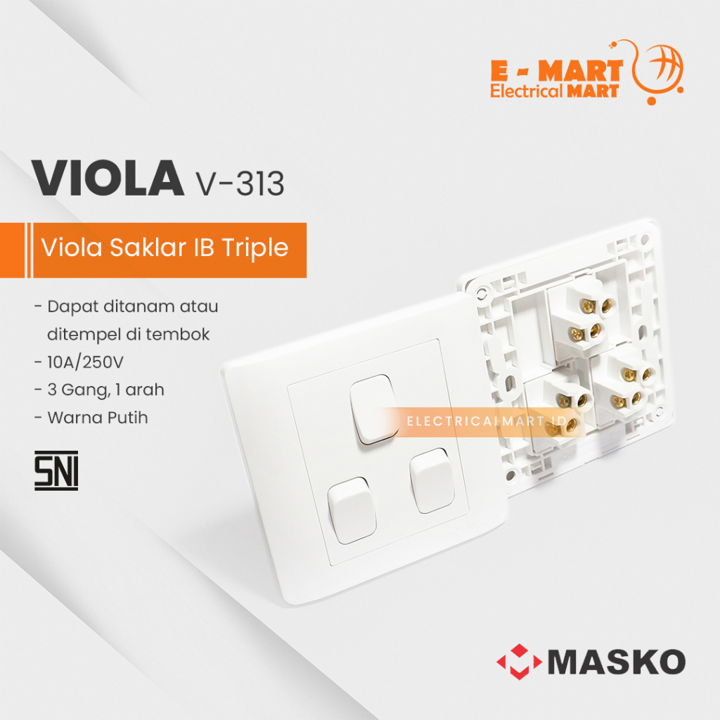 MASKO VIOLA Saklar TRIPLE V-313 kecil Putih