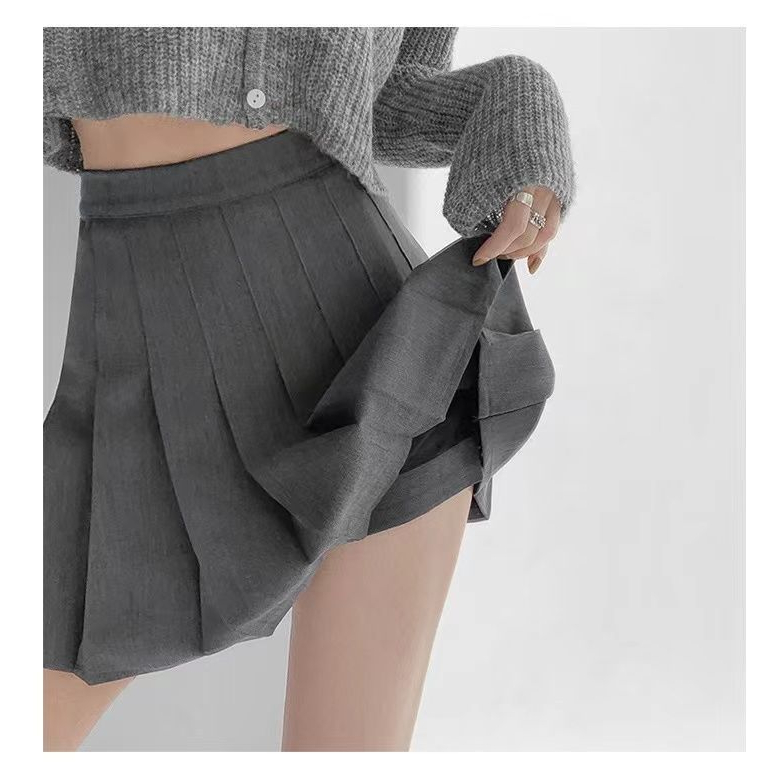 YIU YIU Rajut - Korean Style Women Mini Skirt Pleated Plain Rok Pendek Polos Model Lipat Tennis Skirt Rok Mini With Inner Pants