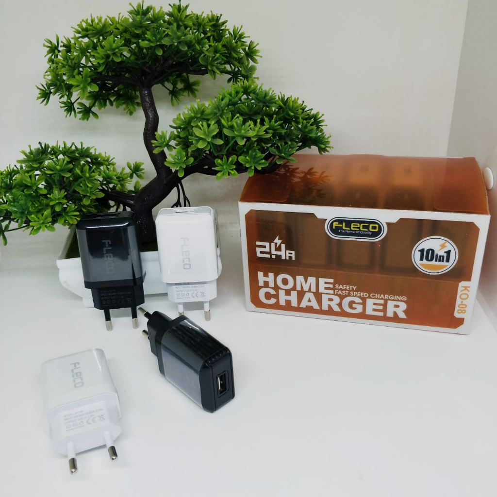 PERBOX ISI 10PCS BATOK CHARGER FLECO KO-08 2.4A ORIGINAL 1USB FOR ALL SMARTPHONE PROMO SEN