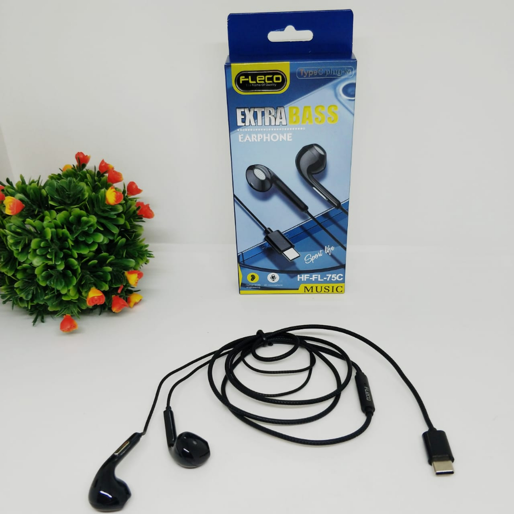 handsfree fleco type C FL75C extra bass earphone universal android smartphone sport life original PROMO SEN