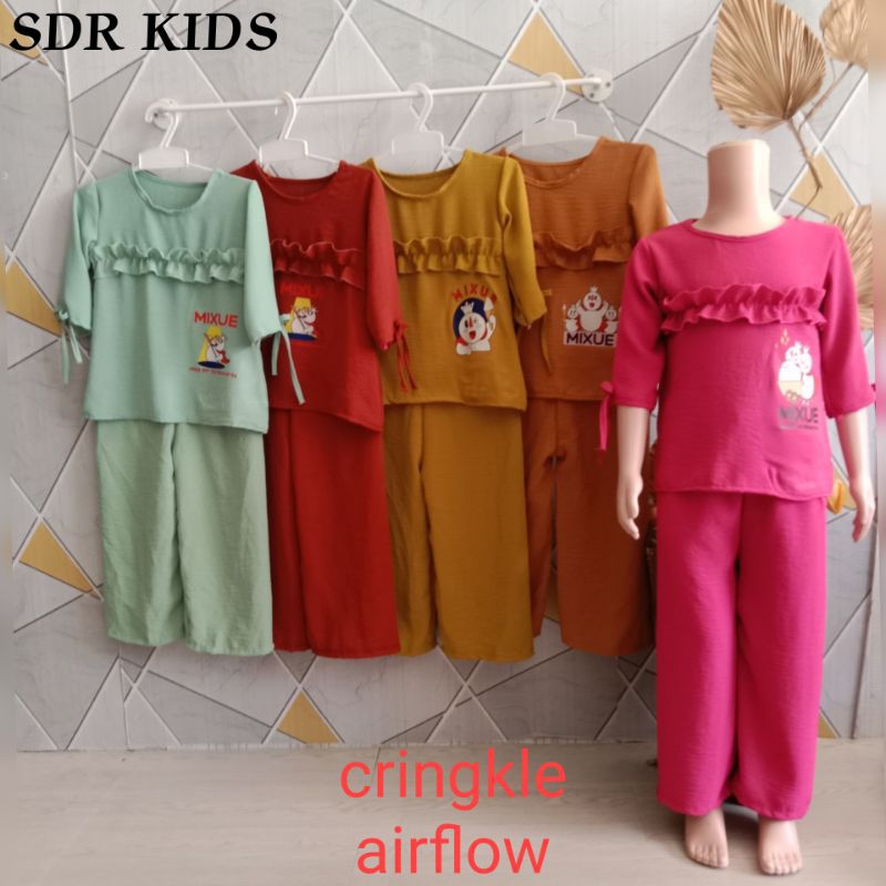 ONE SET SERUT DADA 1-7 THN CRINGKLE AIRFLOW/SETELAN ANAK PEREMPUAN TERBARU/SETELAN ANAK PEREMPUAN KE