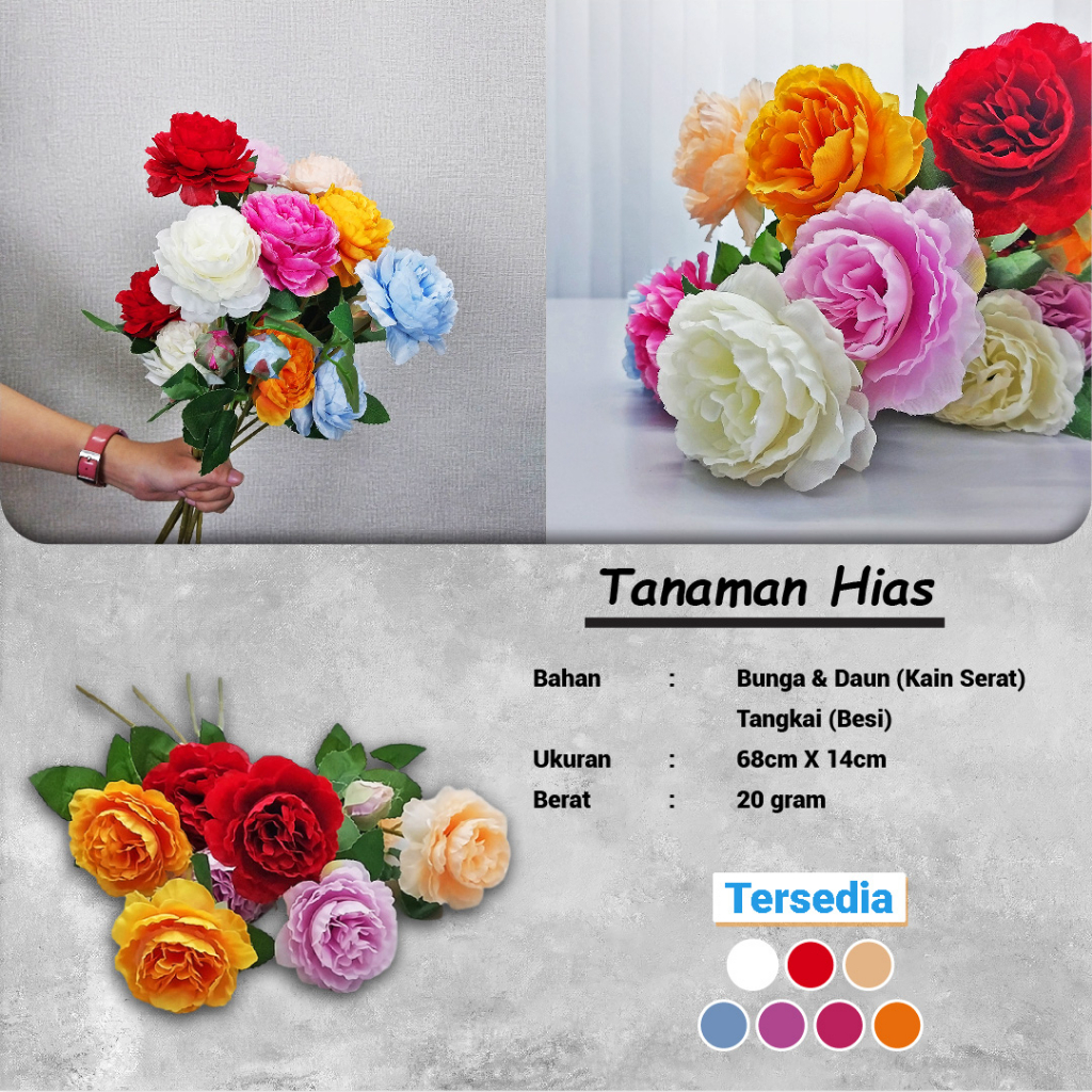 Bunga Mawar Hias Bunga Plastik Palsu Tangkai Ornamen Pajangan Dekorasi Rumah Import Artificial Flower Satu7an PBP70