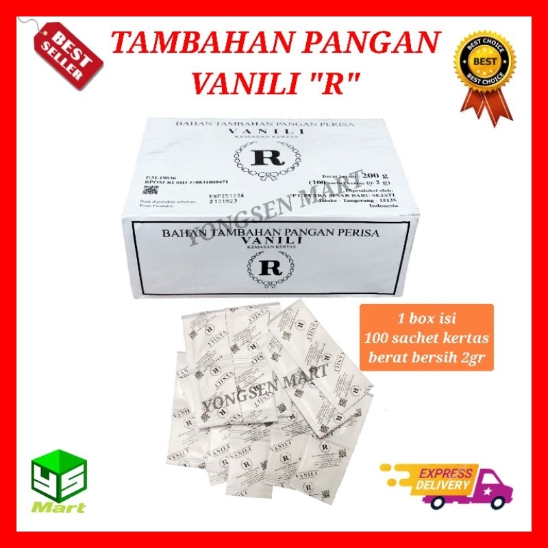 

( 1 box ) Vanili R , Vanili bubuk R , tambahan pangan sachet kertas 2gr