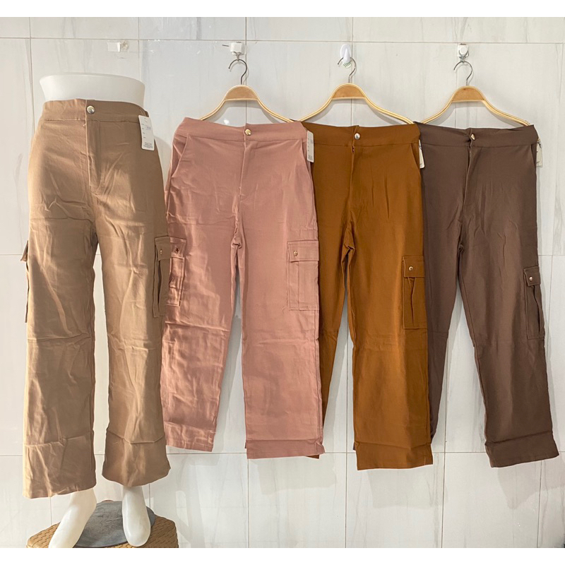 celana kulot cargo wanita katun twill premium