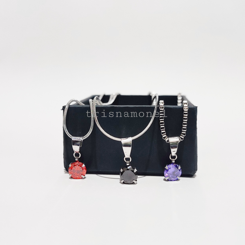 ANTI KARAT !!! kalung titanium liontin diamond motif bulat
