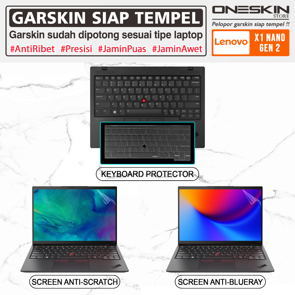 Garskin Sticker Laptop Pelindung Screen Keyboard Protector Lenovo ThinkPad X1 Nano Gen 2 Gambar Full Body Silikon Bening Glossy Doff Blueray Cooskin