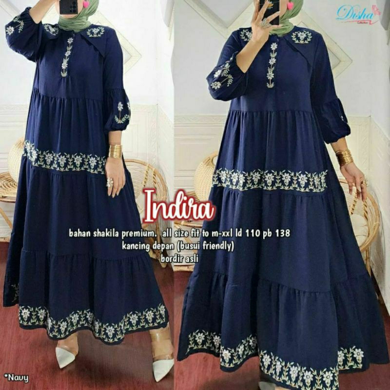 Indira Maxy, GAMIS WANITA MUSLIM CANTIK MODIS FIT XXL LD 110 BAHAN SHAKILA PREMIUM MIX BORDIR KANCING BUSUI TERMURAH TERLARIS OOTD