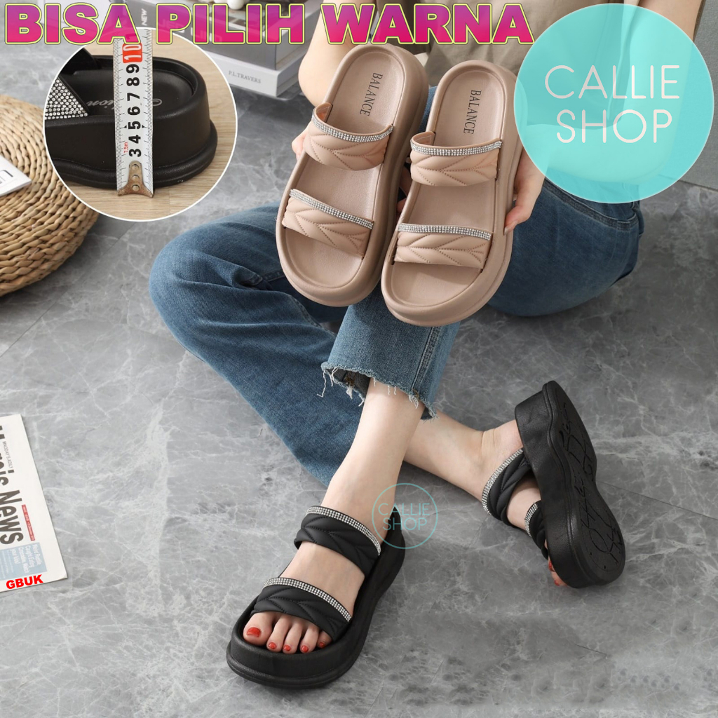 Sandal Wedges Flatform Tali Permata Rhinestone Balance 8688-A6 FFPDPMT