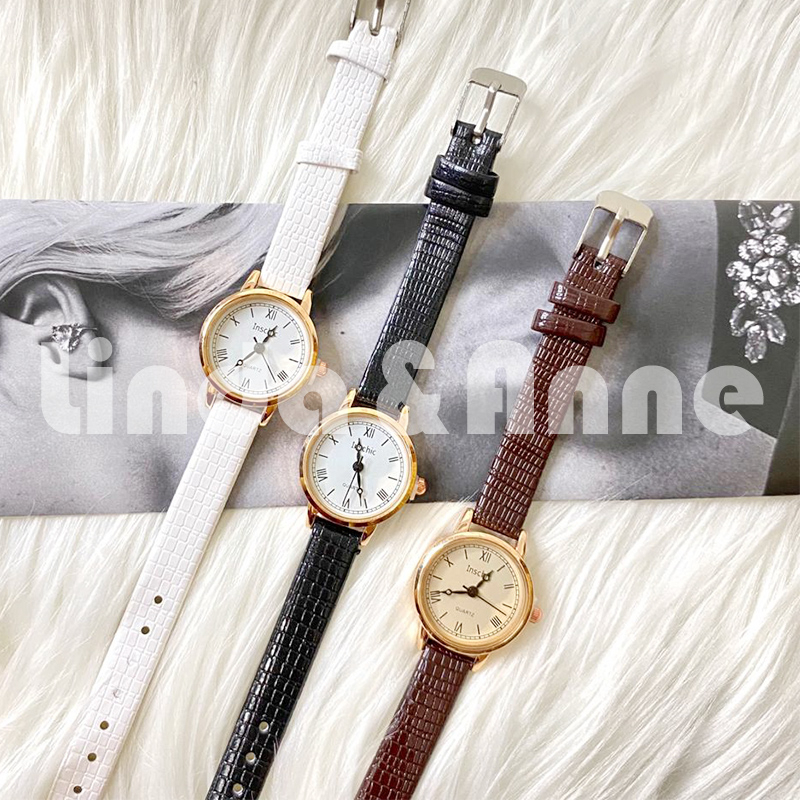 Jam Tangan Wanita Kecil  Angka Romawi Strap PU Retro Style Dial Bulat Fashion Import