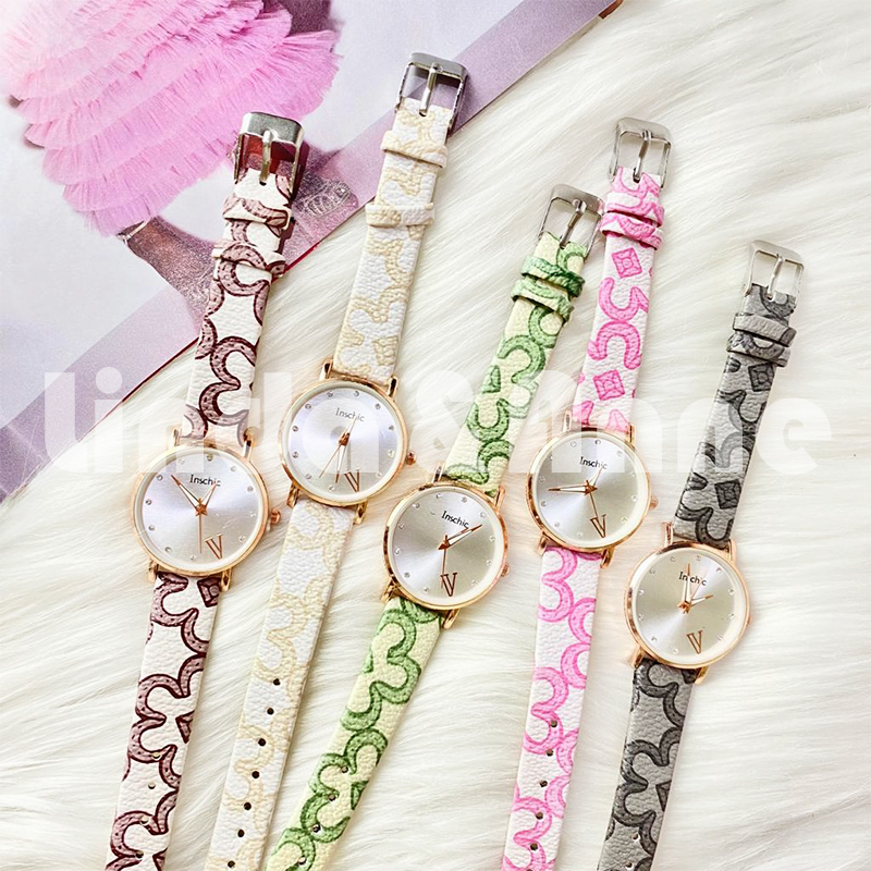 Jam Tangan Wanita Analog Strap PU Leather Design Lucu Korean Fashion Import