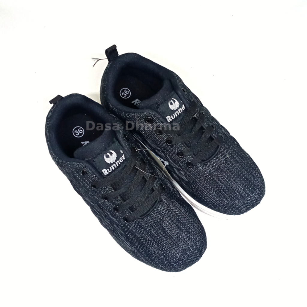 Sepatu Runner Anak Laki Laki Sekolah SD Sneaker Tali Hitam Size 33 - 36