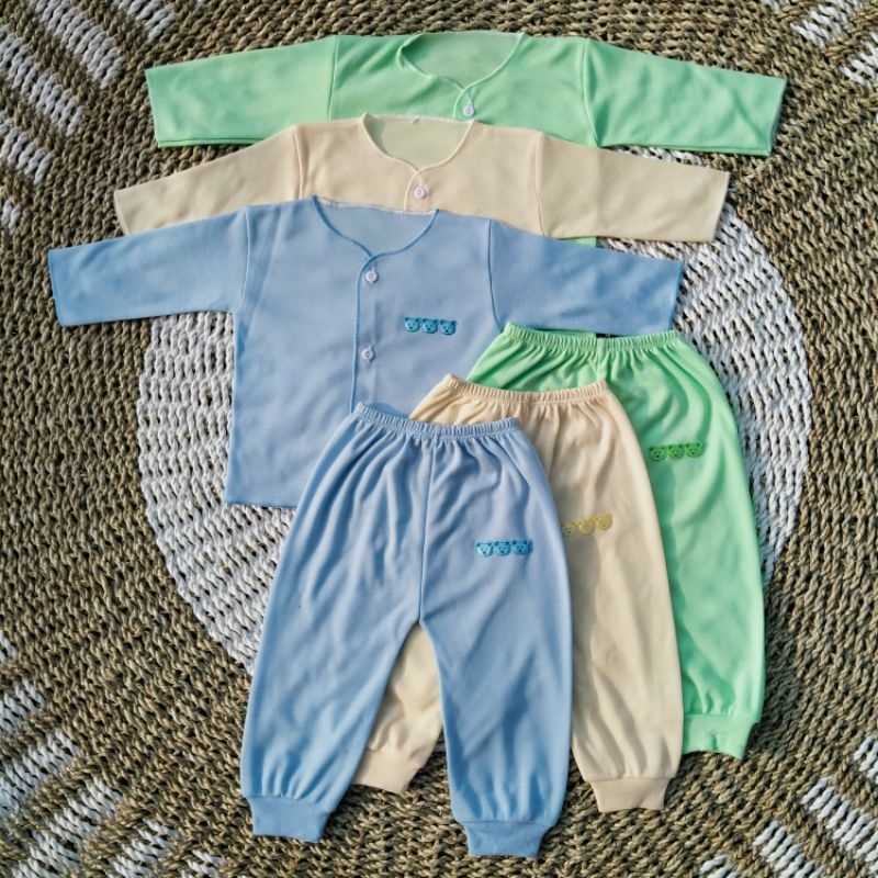 6 PCS/3 Stel Baju Celana Bayi Baru Lahir Lengan Panjang Seri Muda