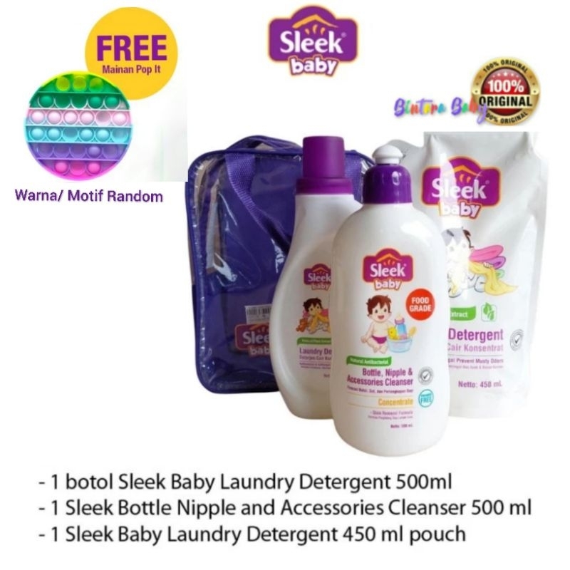 ( Free Pop It ) Sleek Baby Special Paket / Paket Sleek Bottle Cleanser Laundry Sleek / Pencuci Botol Sleek Sabun Bayi / Paket Hemat Sleek