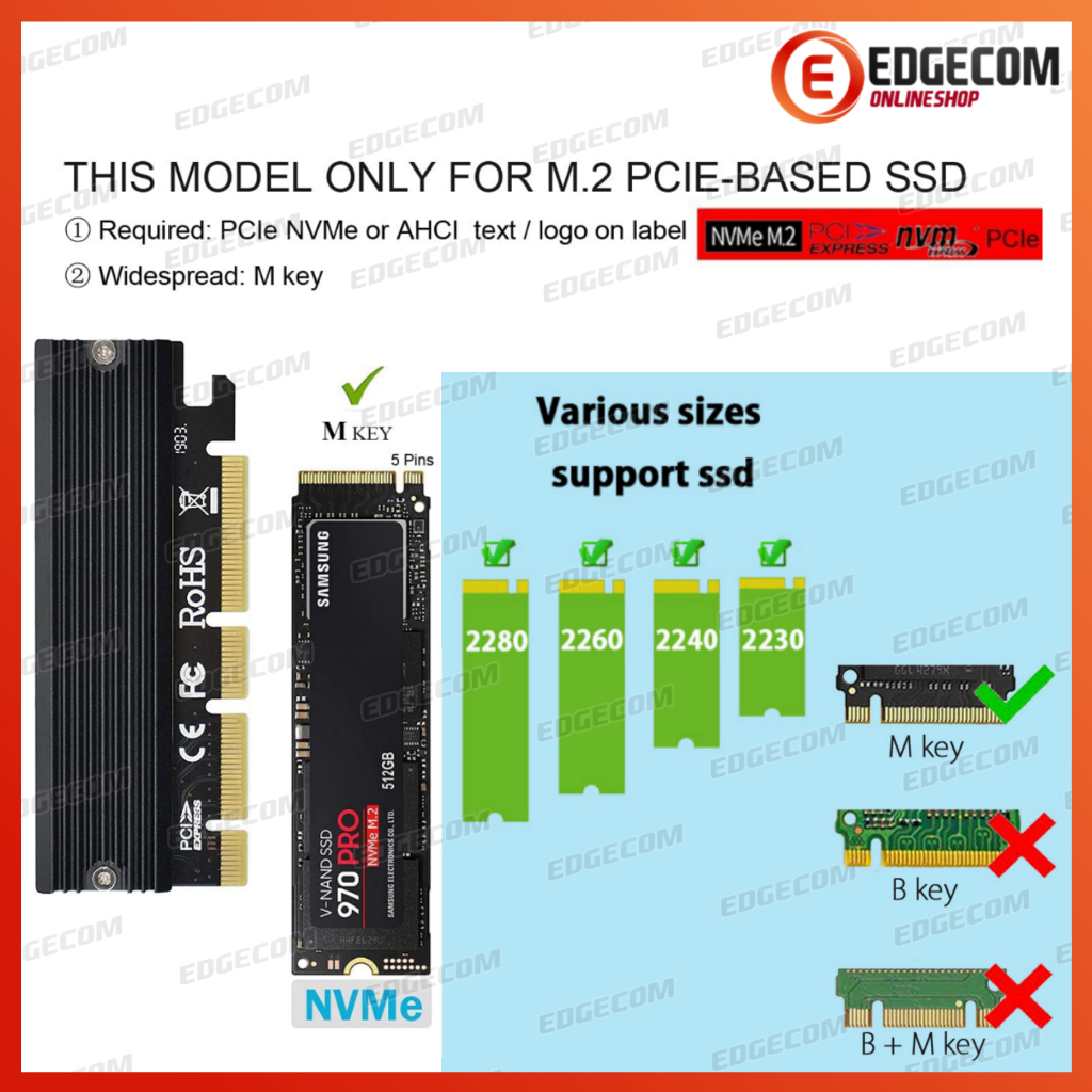 PCIE PCI EXPRESS X16 NVME M.2 SSD Expansion Card + Heat Sink