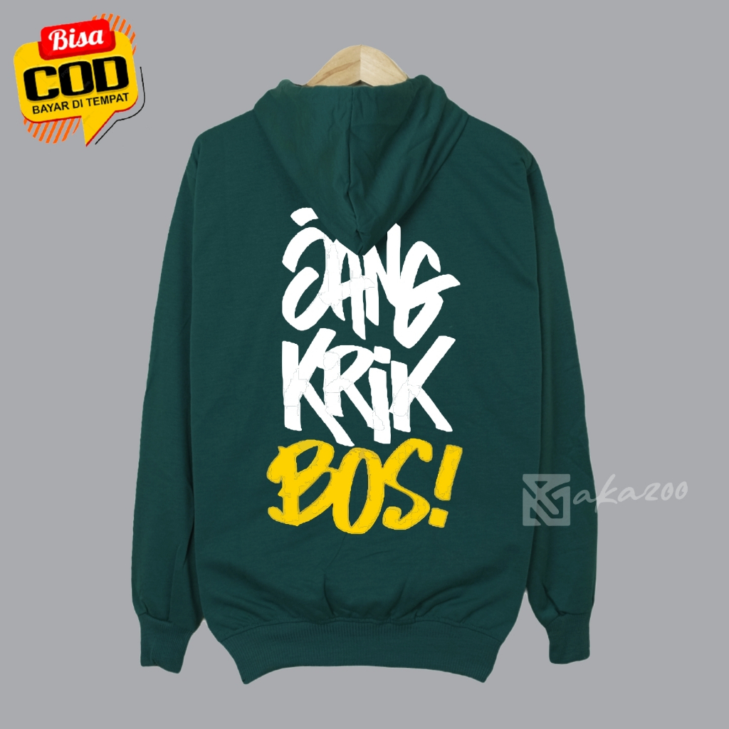 jacket pria keren dewasa resleting sablon depan blakang akazoo warna hijau botol JANGKRIK BOS sablon dpn blakng