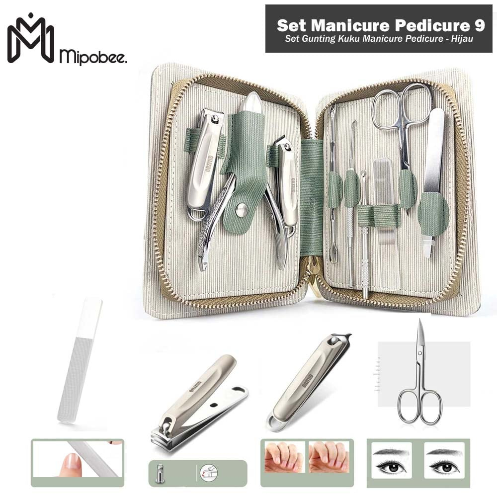 Set Gunting Kuku Manicure Pedicure Set - 9Pcs Hijau