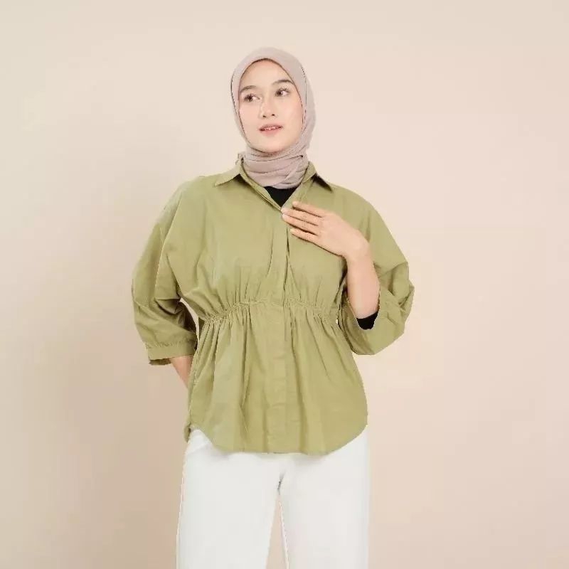 Alya shirt-kemeja wanita oversize -kemeja wanita kerut depan