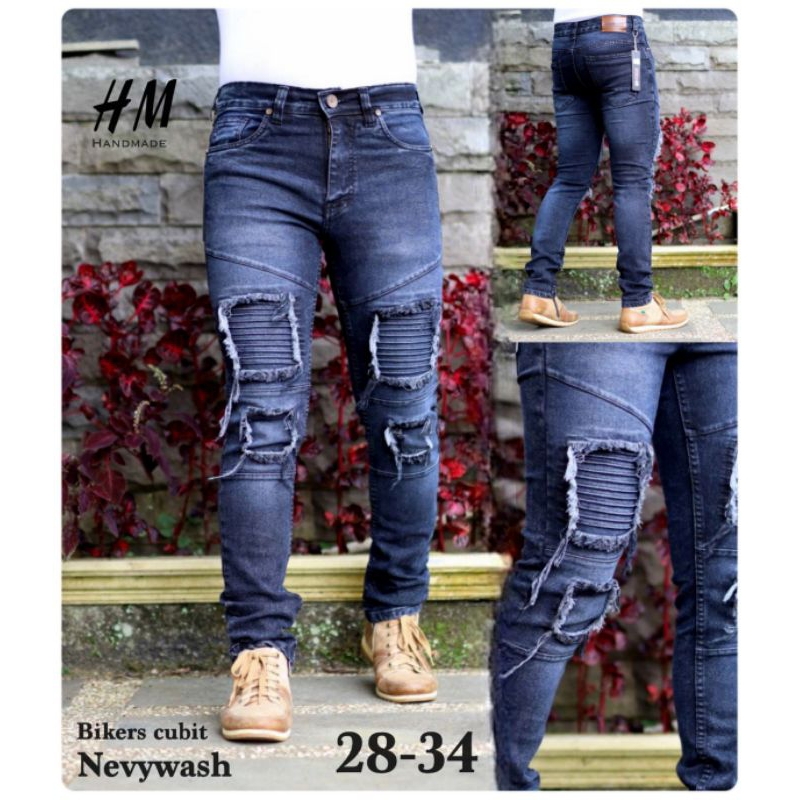 Celana Jeans Bikers Sobek Ripped Handmade