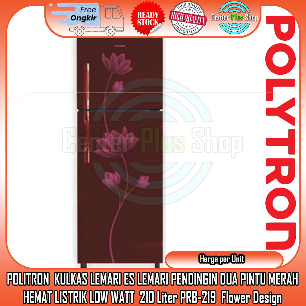[Instan] POLITRON  KULKAS LEMARI ES LEMARI PENDINGIN DUA PINTU MERAH HEMAT LISTRIK LOW WATT  210 Lit
