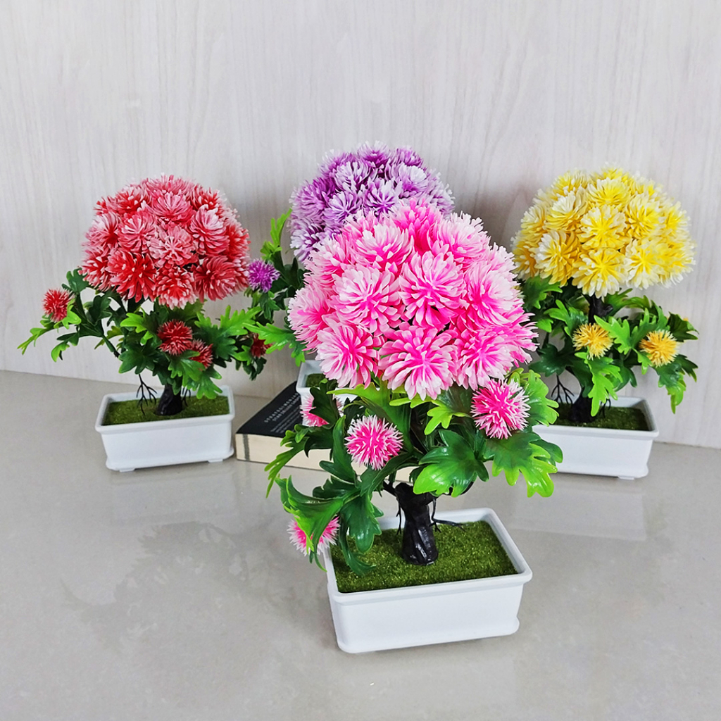 Tanaman Hias Plastik Ornamen Pot Bonsai Tanaman Bunga Pajangan Dekorasi Rumah Import Artificial Flower Satu7an PBP87