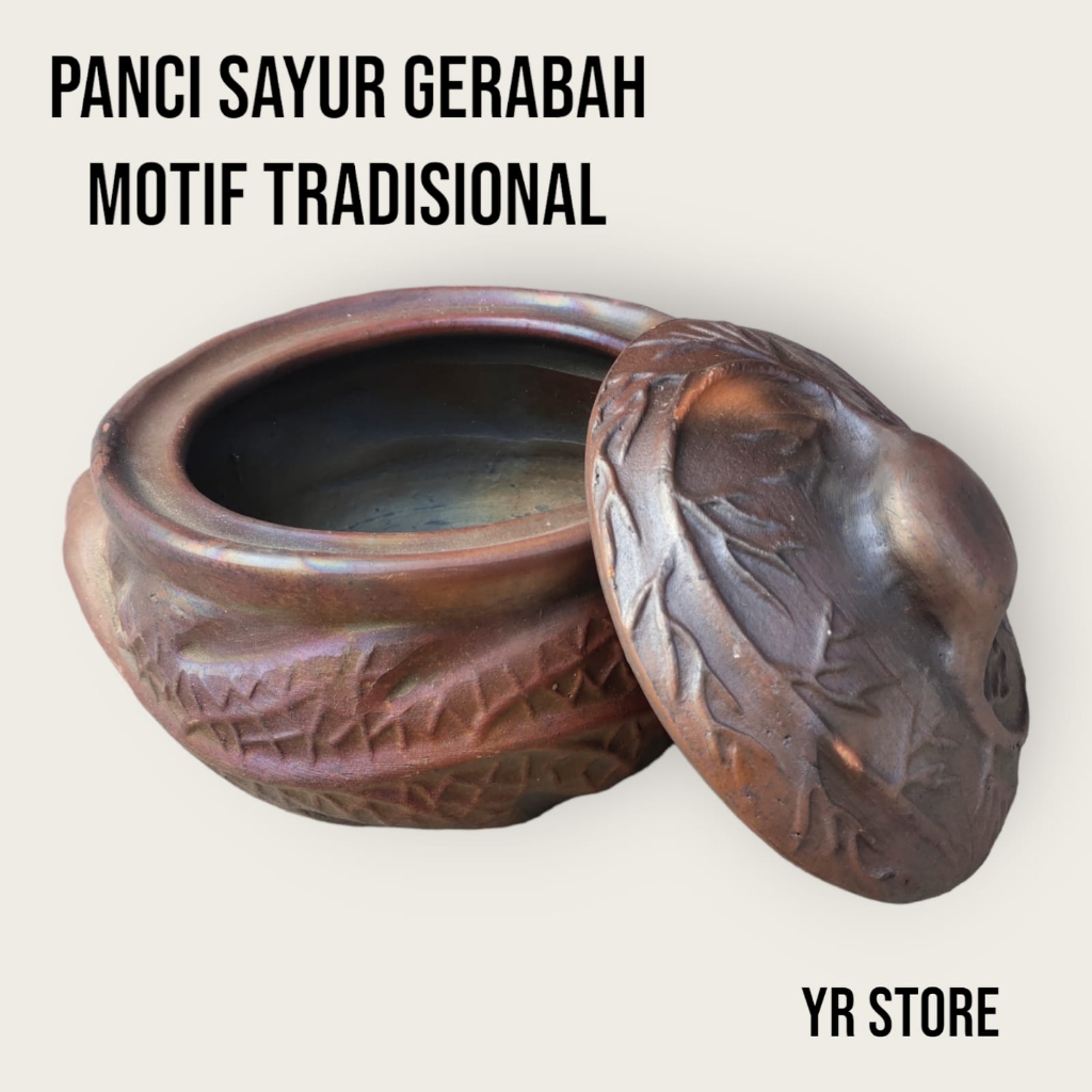 Panci SAYUR MOTIF Tanah Liat DIAMETER 20 CM Antik MOTIF Natural Panci GERABAH KECIL
